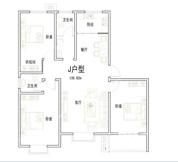 J戶型 136㎡ 3室2廳