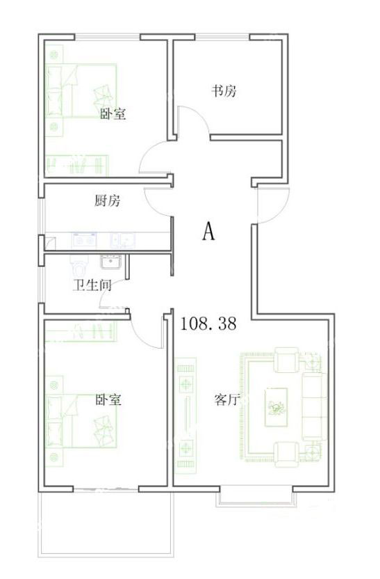 A戶型 108.38㎡ 2室1廳