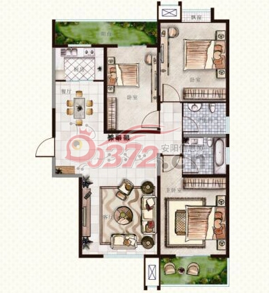 曼哈頓E2戶型 3室128.7m² 