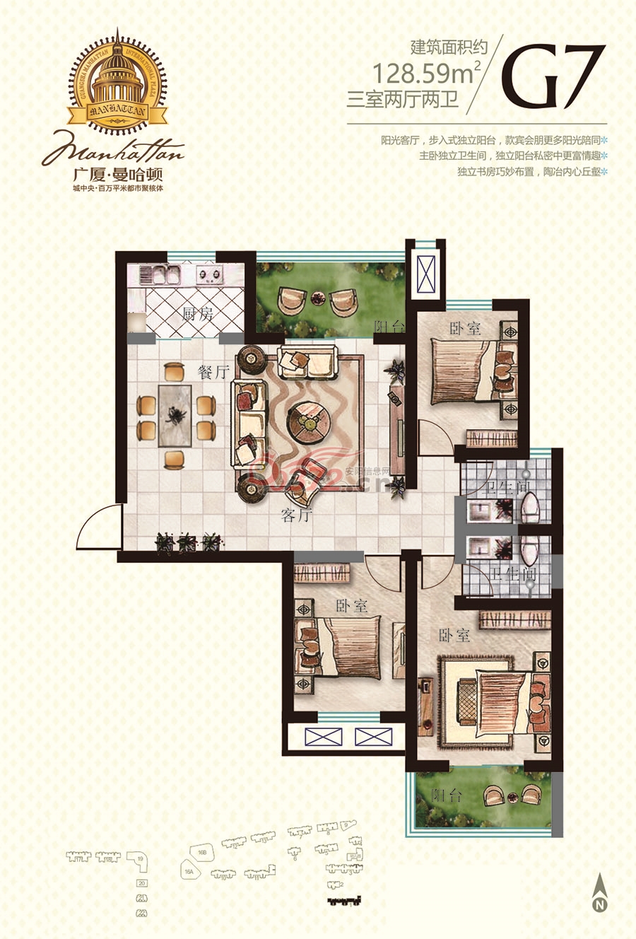 曼哈頓G7戶型 3室128.59m² 