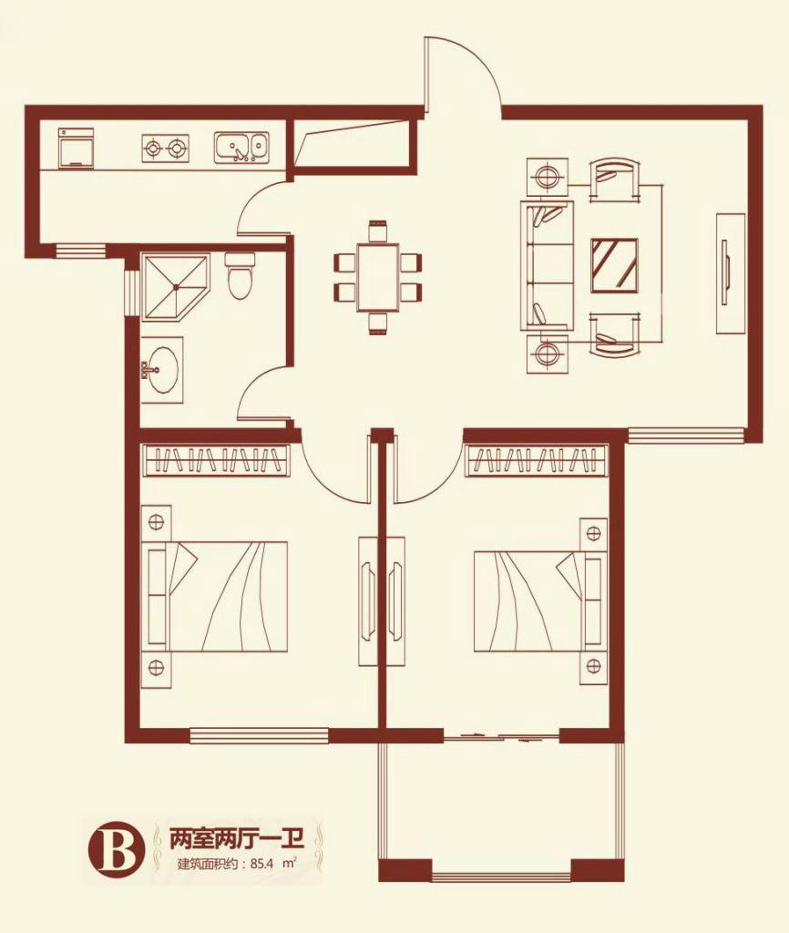 紫薇壹號·西韻2室2廳1衛85.4㎡